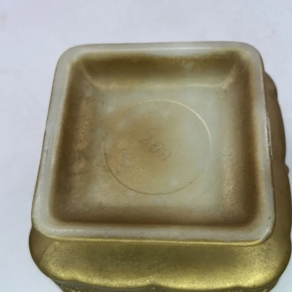 Vintage Indiana Glass Harvest Grape 4x4 Square Footed Candy Dish Gold Milk Glass